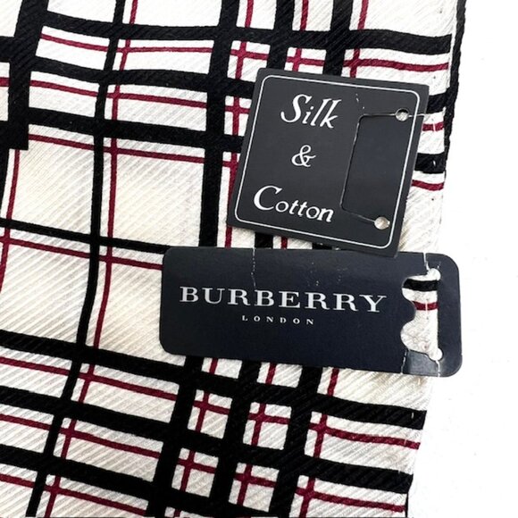 New Tag Men/Women   Burberry  Bandana /MiniScarf 23" Silk Cotton Ivery Blk(9 - Picture 4 of 10